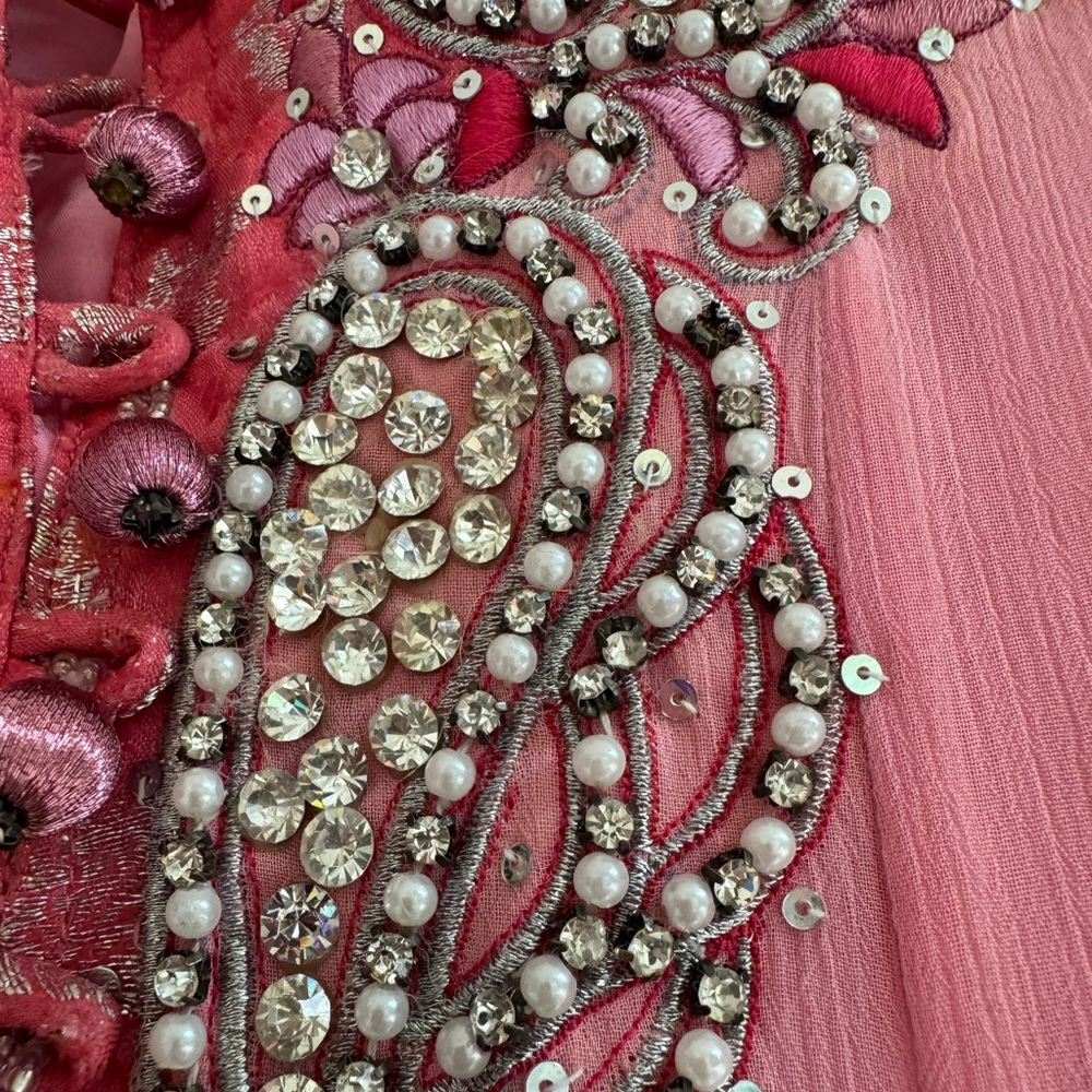 Pink and Red Embellished Long Sleeve Dress - Picture 10 of 13